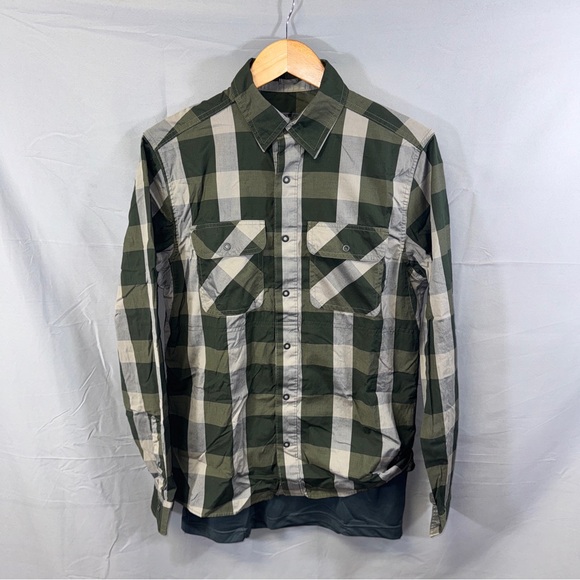 Vertx Shirt Mens Medium Green Gray Plaid Snap Front Tactical WeaponGuard Stretch - Picture 1 of 8